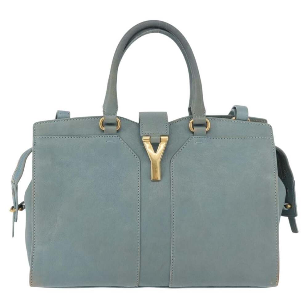 Saint Laurent Leather Cabas Chyc Handbag Light Blue